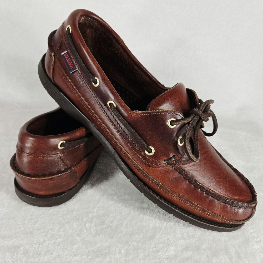 Sebago Docksides Shoes Mens 9 Brown Leather Boat Deck Shoe Non Slip Sole Moc Toe